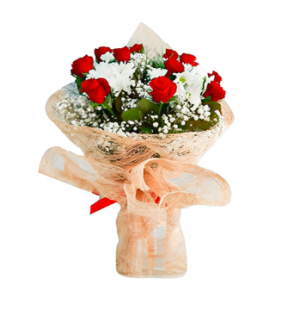 Kırmızı Gül ve Beyaz Papatya Buketi (~35 cm)